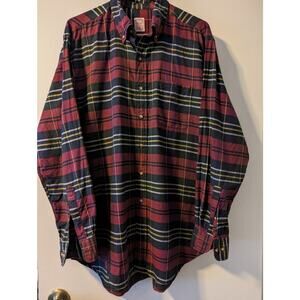 Vintage Brooks Brothers Men's Shirt Large Red Plaid Cotton Button Down Hong Kong